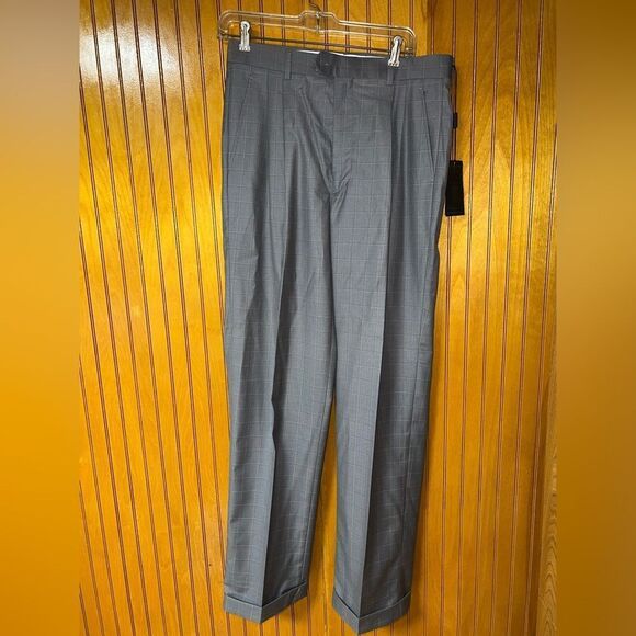 Eddie Domani NWT Men's Dress Pants Gray Plaid 32x32 - Picture 1 of 5